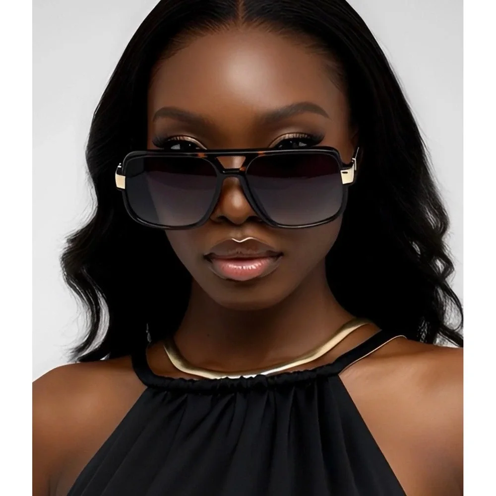Oversized Square‎ Aviator Sunglasses Tortoise Gold Flat Top UV400 Retro Shades